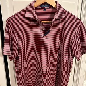 Peter Millar Navy and Coral Striped Polo